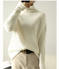 Ribbed Knit Turtleneck Wool Sweater