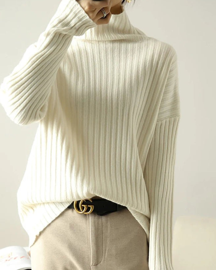 Ribbed Knit Turtleneck Wool Sweater