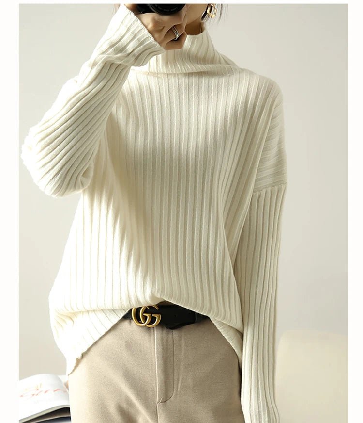 Ribbed Knit Turtleneck Wool Sweater