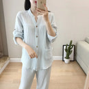Long Sleeve Shirt & Trouser Cotton Pajamas Suit