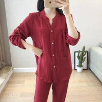 Long Sleeve Shirt & Trouser Cotton Pajamas Suit