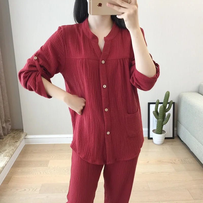 Long Sleeve Shirt & Trouser Cotton Pajamas Suit