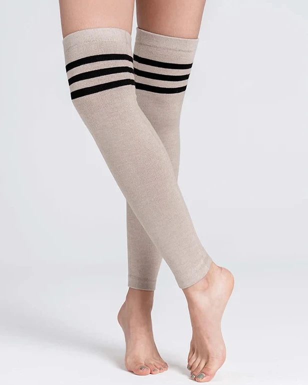 Striped Knit Cotton Blend Leg Warmers