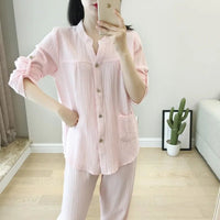Long Sleeve Shirt & Trouser Cotton Pajamas Suit