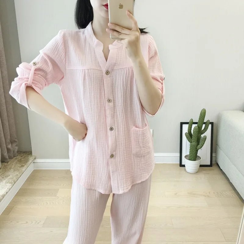 Long Sleeve Shirt & Trouser Cotton Pajamas Suit