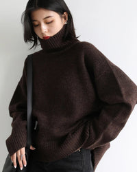 Oversized Half-Turtleneck Mohair Knit Sweater