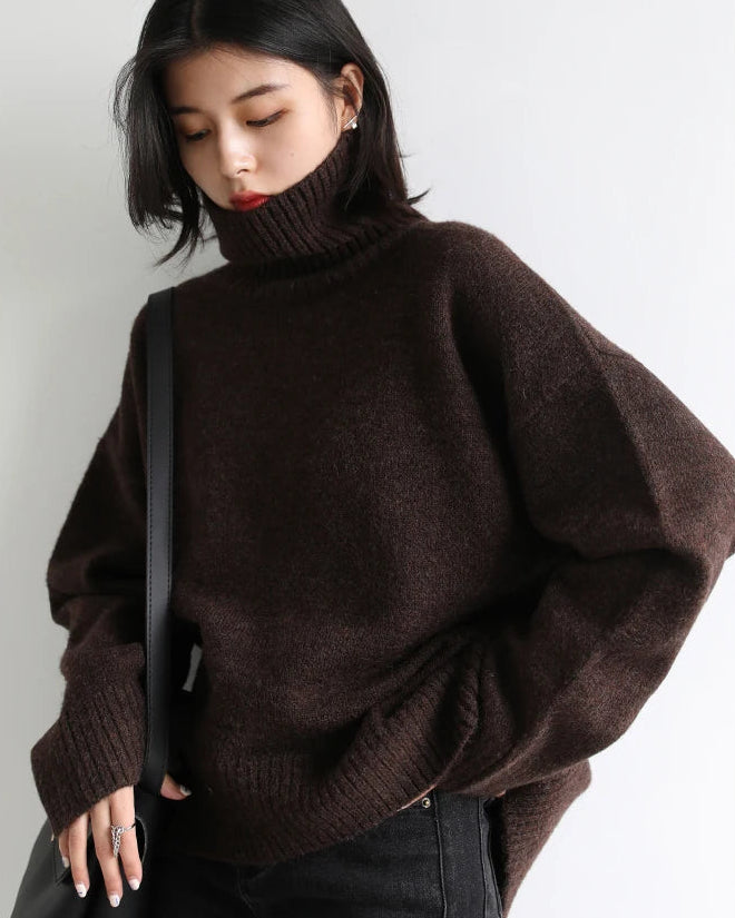 Oversized Half-Turtleneck Mohair Knit Sweater