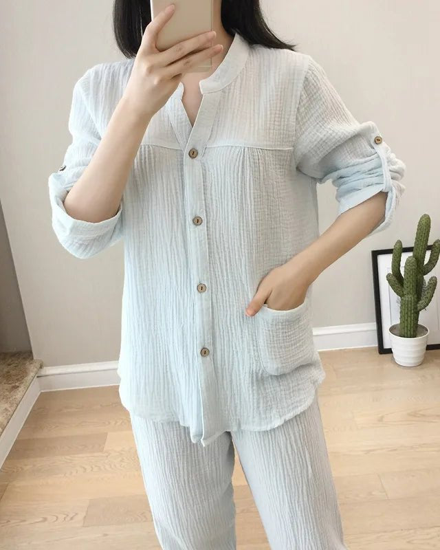 Long Sleeve Shirt & Trouser Cotton Pajamas Suit