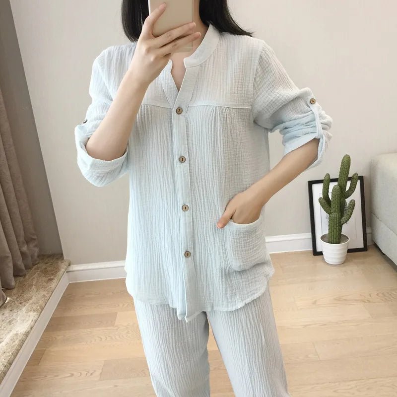 Long Sleeve Shirt & Trouser Cotton Pajamas Suit
