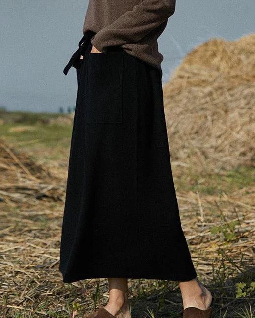 Wool Blend Knitted Long Skirt