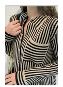 Striped Turn-down Collar Wool Knitted Shirt