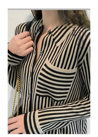 Striped Turn-down Collar Wool Knitted Shirt