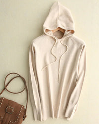 Hooded Loose-Fit Solid Knit Pullover Sweater