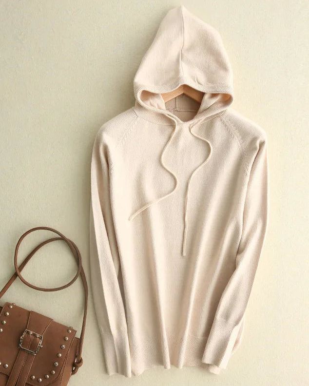 Hooded Loose-Fit Solid Knit Pullover Sweater