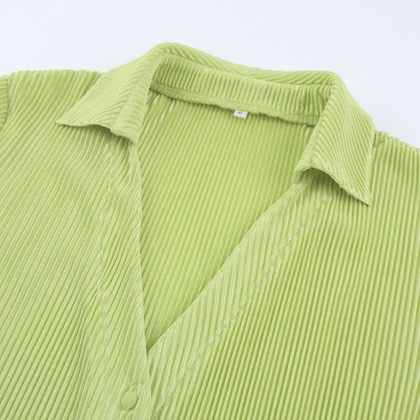 Pleated Long Sleeve Shirt And Pants Set