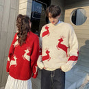 Oversized Reindeer Jacquard Couples Christmas Sweater