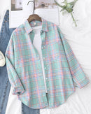 Plaid Lapel Single-Breasted Loose Shirt