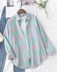 Plaid Lapel Single-Breasted Loose Shirt