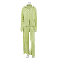 Pleated Long Sleeve Shirt And Pants Set
