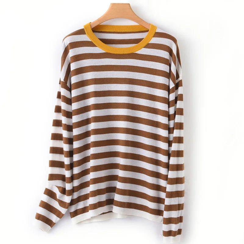 Round-Neck Wool Striped Pullover Sweater