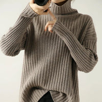Ribbed Knit Turtleneck Wool Sweater