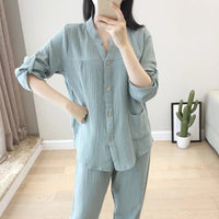 Long Sleeve Shirt & Trouser Cotton Pajamas Suit