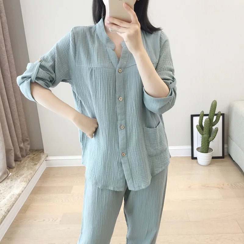 Long Sleeve Shirt & Trouser Cotton Pajamas Suit
