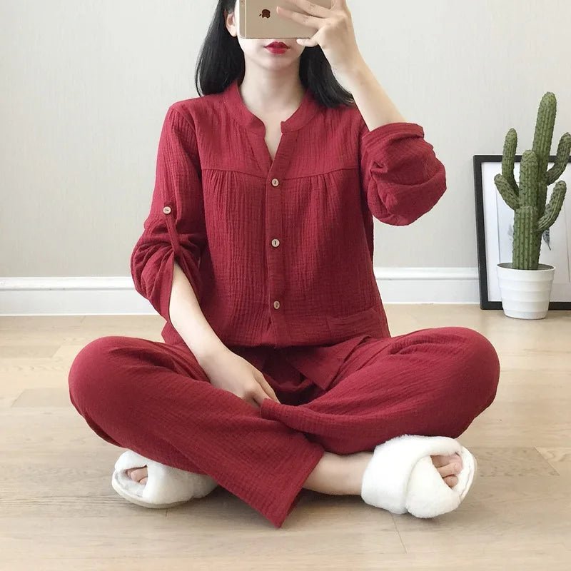 Long Sleeve Shirt & Trouser Cotton Pajamas Suit