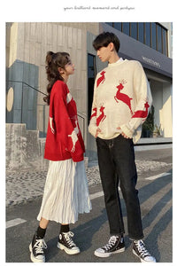 Oversized Reindeer Jacquard Couples Christmas Sweater