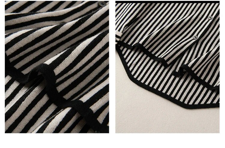 Striped Turn-down Collar Wool Knitted Shirt