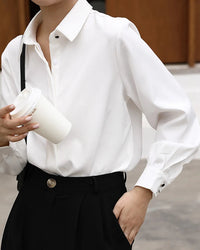 Straight Cut Office Blouse Long Sleeve