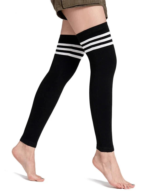 Striped Knit Cotton Blend Leg Warmers