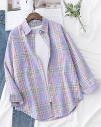 Plaid Lapel Single-Breasted Loose Shirt