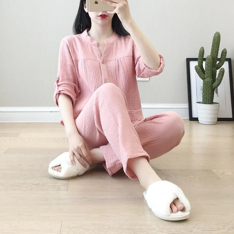 Long Sleeve Shirt & Trouser Cotton Pajamas Suit