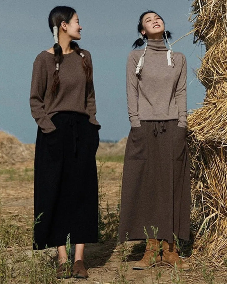 Wool Blend Knitted Long Skirt