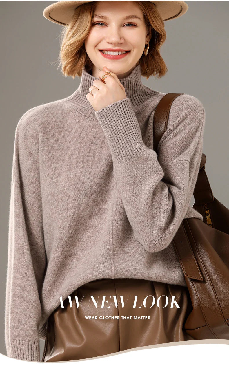 Turtleneck Solid Color Cashmere Sweater