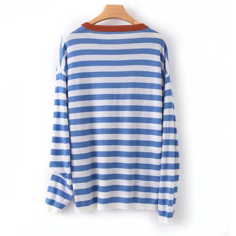 Round-Neck Wool Striped Pullover Sweater