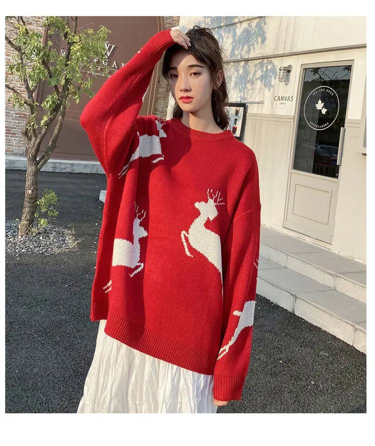 Oversized Reindeer Jacquard Couples Christmas Sweater