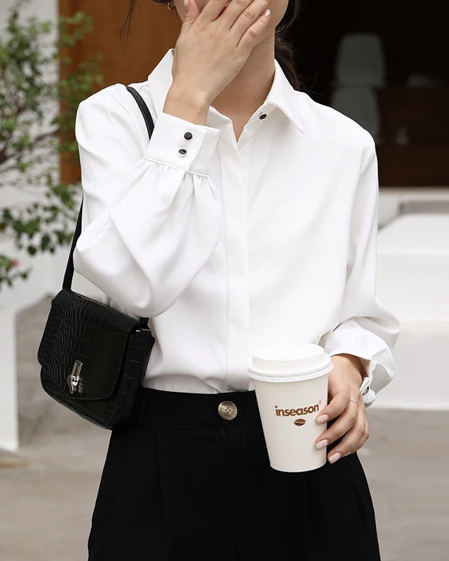 Straight Cut Office Blouse Long Sleeve