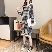 Oversized Striped Knitted Hooded Dress