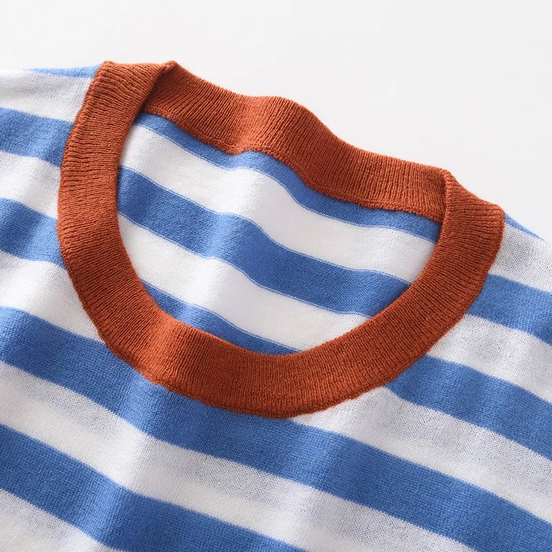 Round-Neck Wool Striped Pullover Sweater