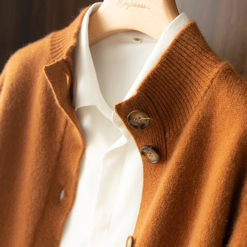 Wool Half High Neck Cardigan