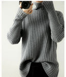 Ribbed Knit Turtleneck Wool Sweater