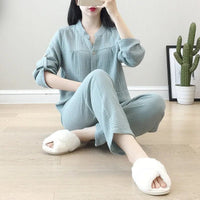 Long Sleeve Shirt & Trouser Cotton Pajamas Suit