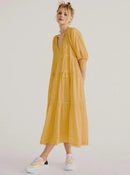 V-Neck Half Sleeve Vintage Boho Loose Cotton Dress