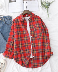 Plaid Lapel Single-Breasted Loose Shirt