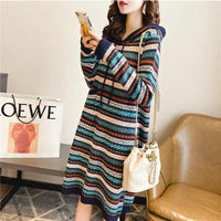 Oversized Striped Knitted Hooded Dress