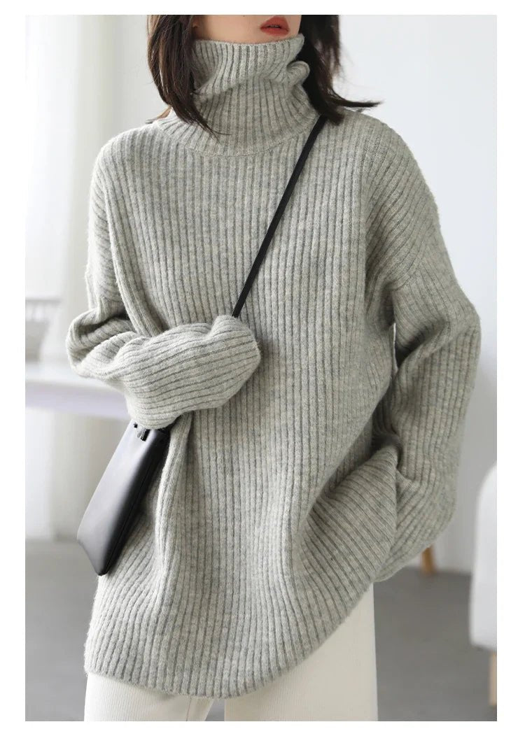 Loose Fit Ribbed High Neck Sweater