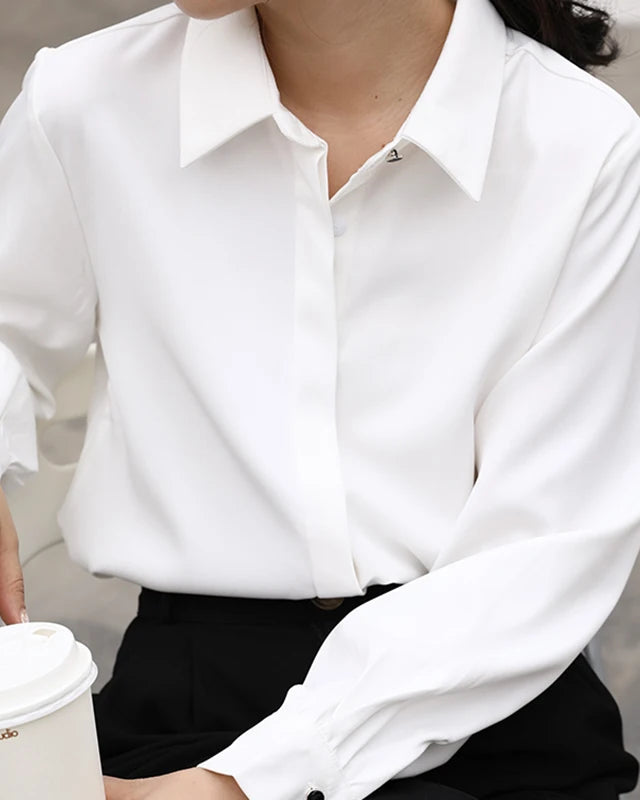 Straight Cut Office Blouse Long Sleeve