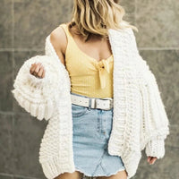 Bohemian Style Knitted Lantern Sleeve Sweater Cardigan
